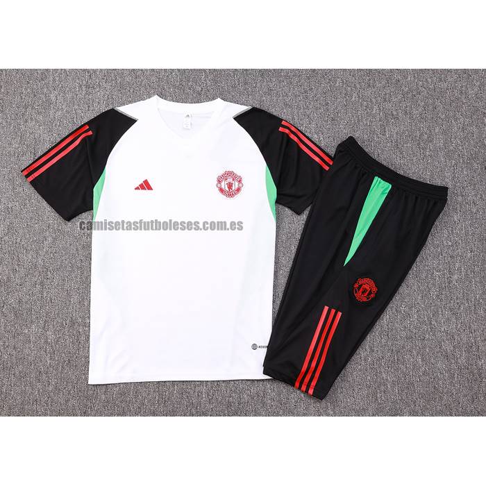 Chandal del Manchester United Manga Corta 2023 2024 Blanco y Negro - Pantalon Corto